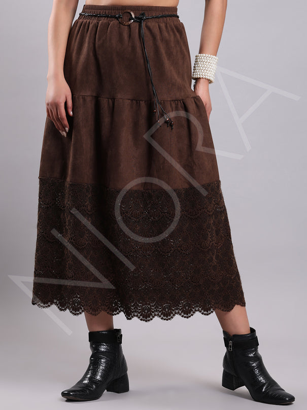 Vintage Lace Suede Skirt