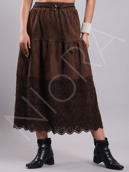 Vintage Lace Suede Skirt