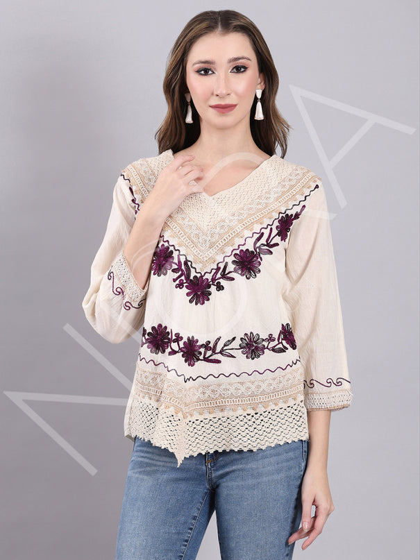 Crochet Lace Bold Embroidered Top