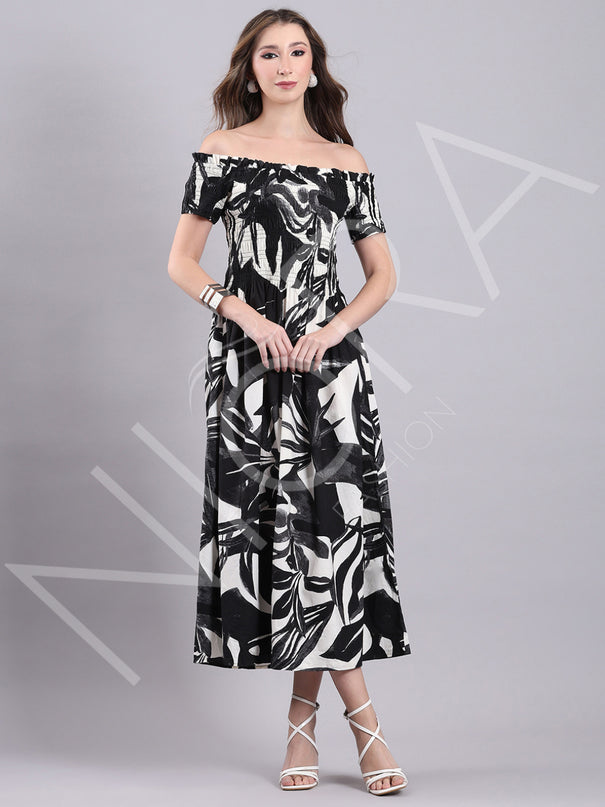 Monochrome Muse Midi Dress