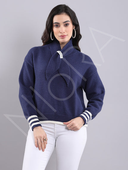 Wrap Neck Knit Pullover