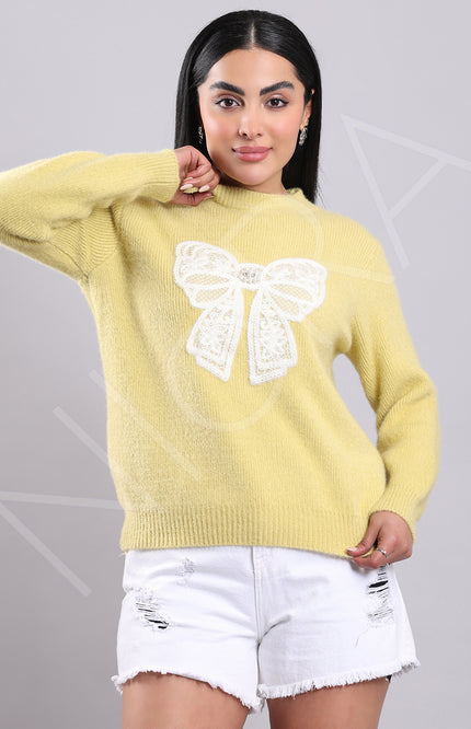 Lace Bow Wool Knit Pullover
