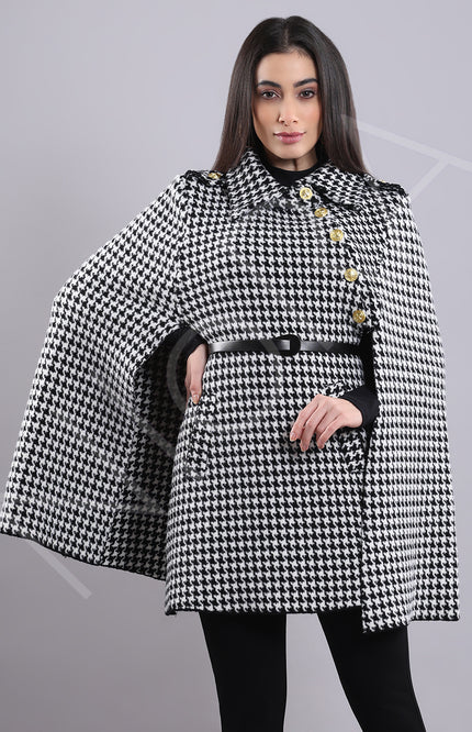 Houndstooth Cape Coat