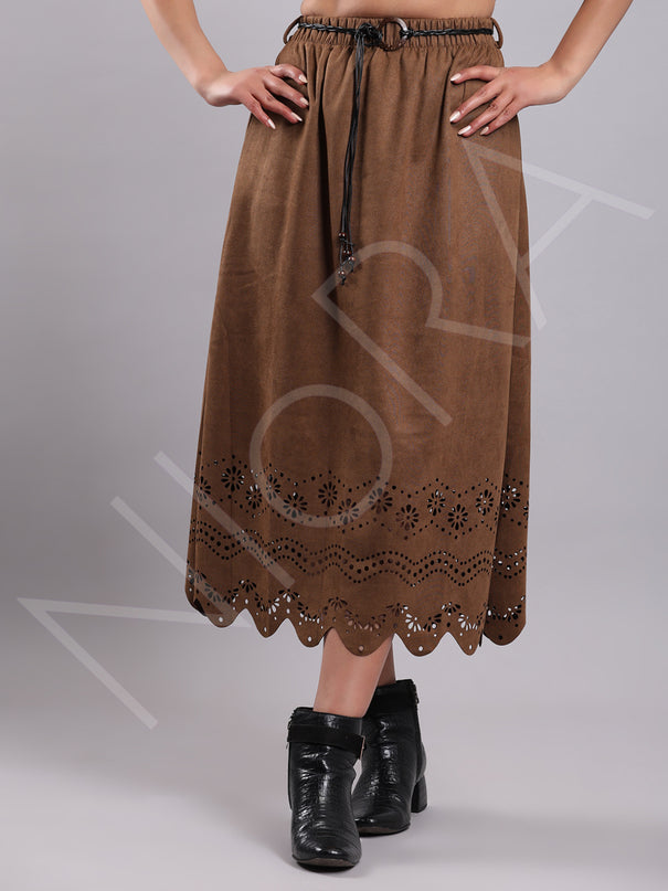Cutwork Suede Skirt