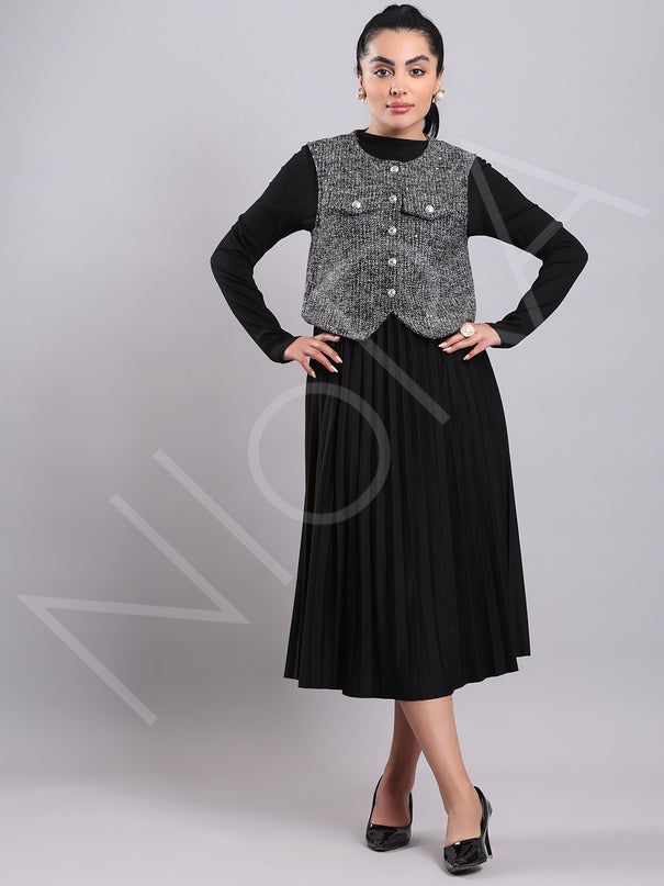 Tweed Pleated Dress(2-Piece)