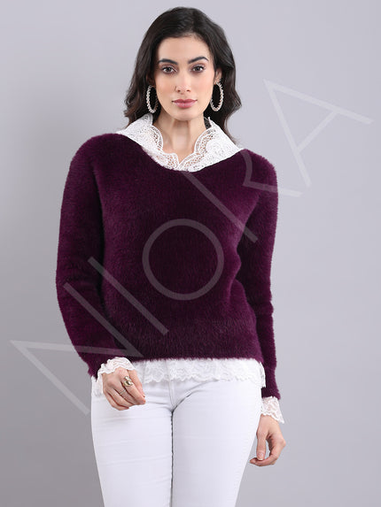Lace Fur Hooded Pullover
