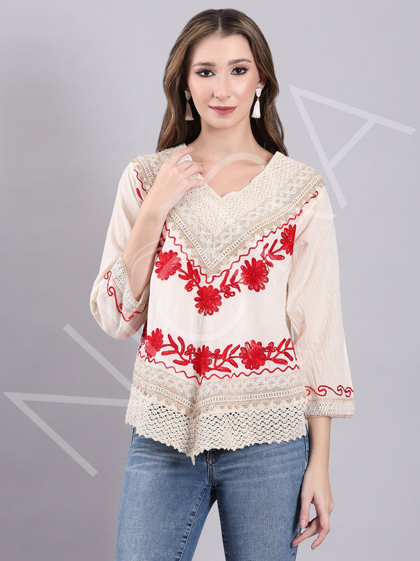 Crochet Lace Bold Embroidered Top