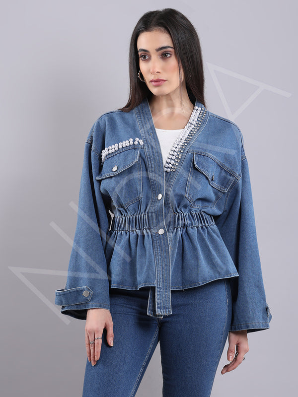 Embellished Denim Top