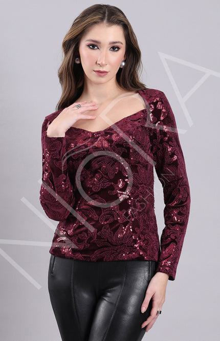 Velvet Majesty Sequin Top