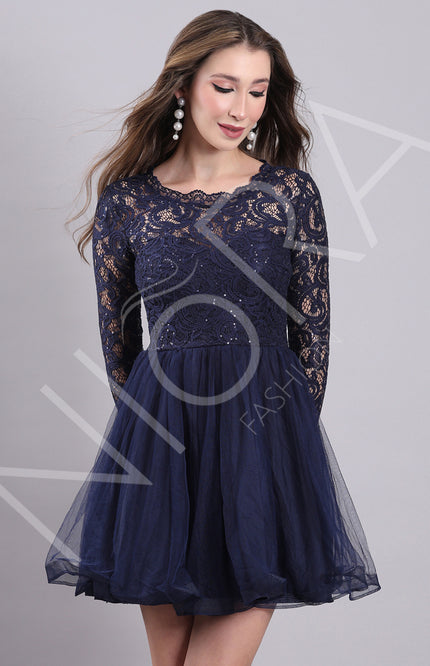 Blue Tulle Flared Short Dress
