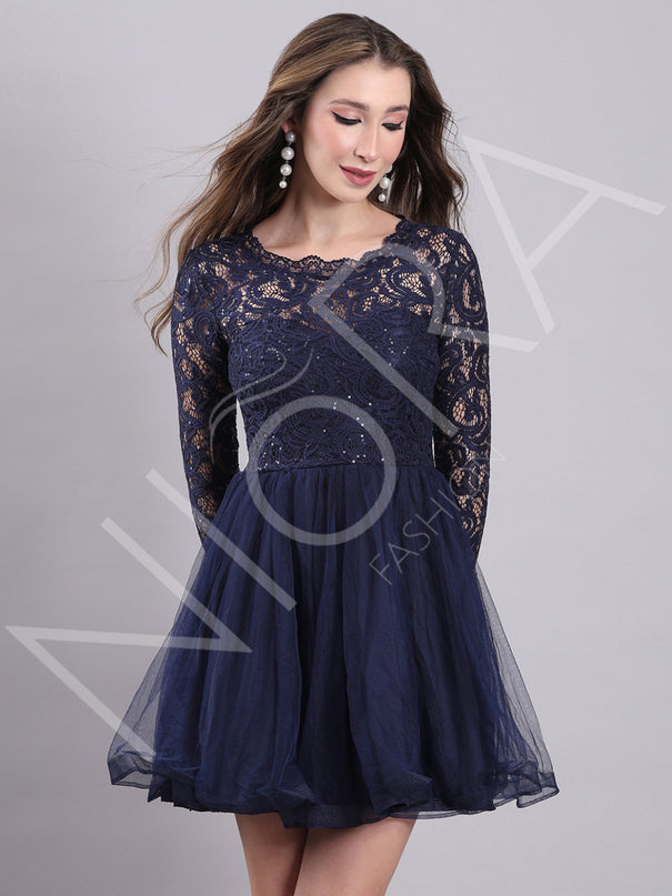Blue Tulle Flared Short Dress