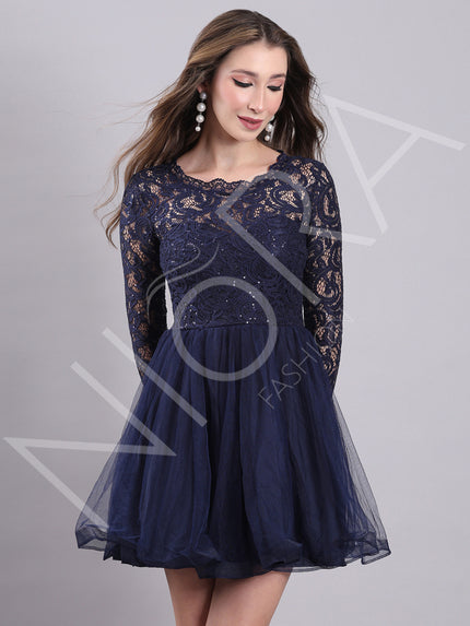 Blue Tulle Flared Short Dress