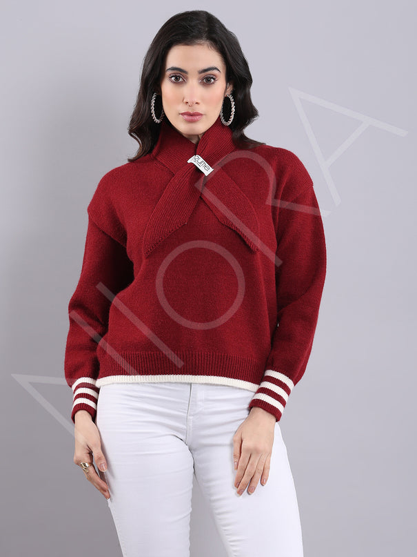 Wrap Neck Knit Pullover