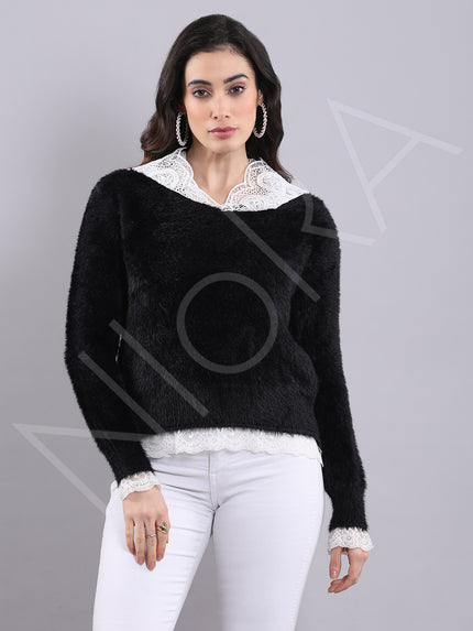 Lace Fur Hooded Pullover