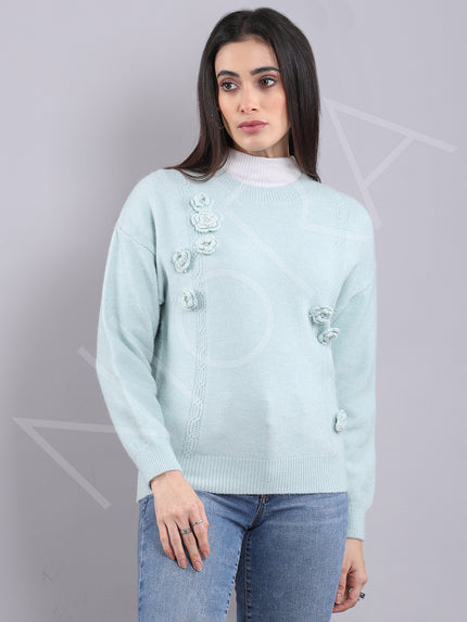 Floral Applique Wool Pullover