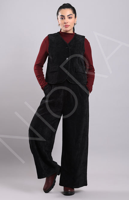Lace Corduroy 3-Piece Pants Set