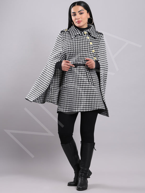 Houndstooth Cape Coat
