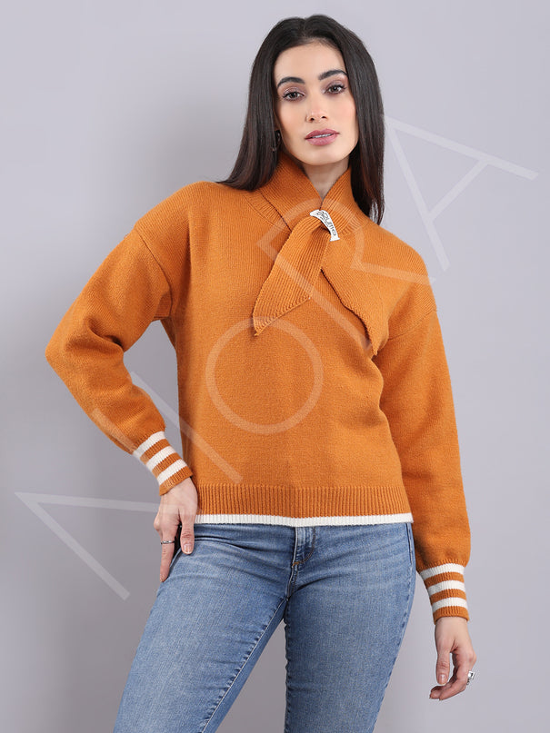 Wrap Neck Knit Pullover