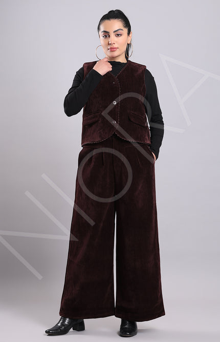 Lace Corduroy 3-Piece Pants Set
