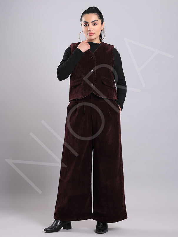 Lace Corduroy 3-Piece Pants Set