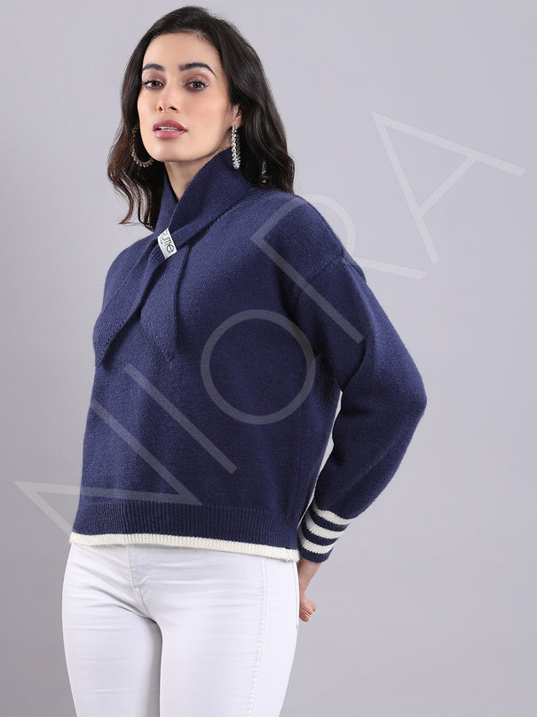 Wrap Neck Knit Pullover
