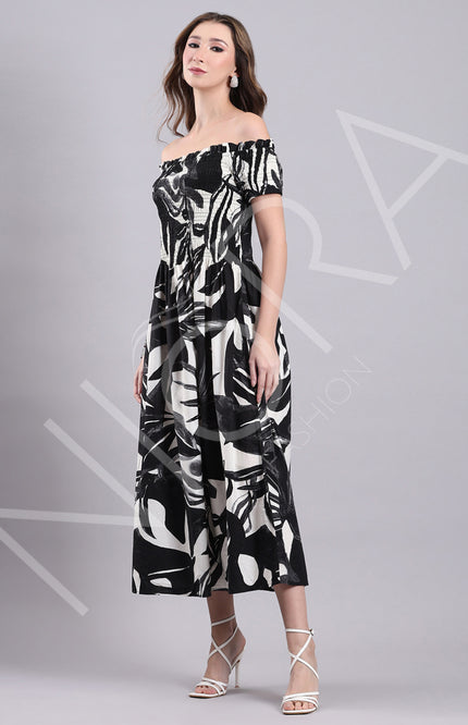 Monochrome Muse Midi Dress