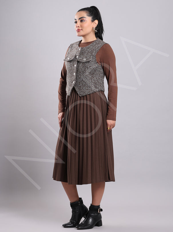 Tweed Pleated Dress(2-Piece)