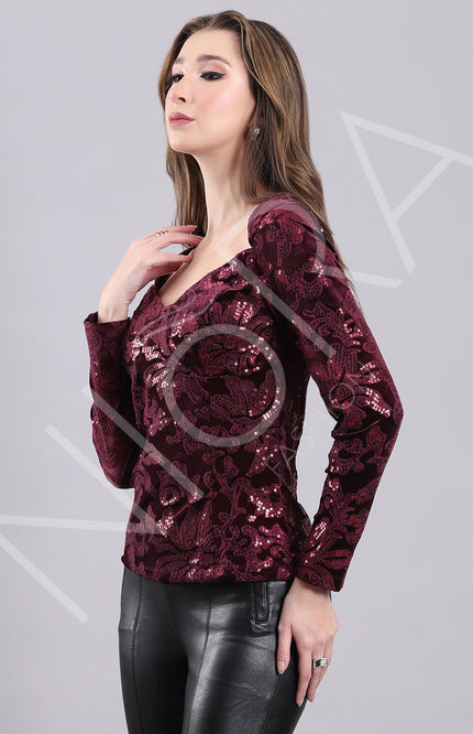 Velvet Majesty Sequin Top