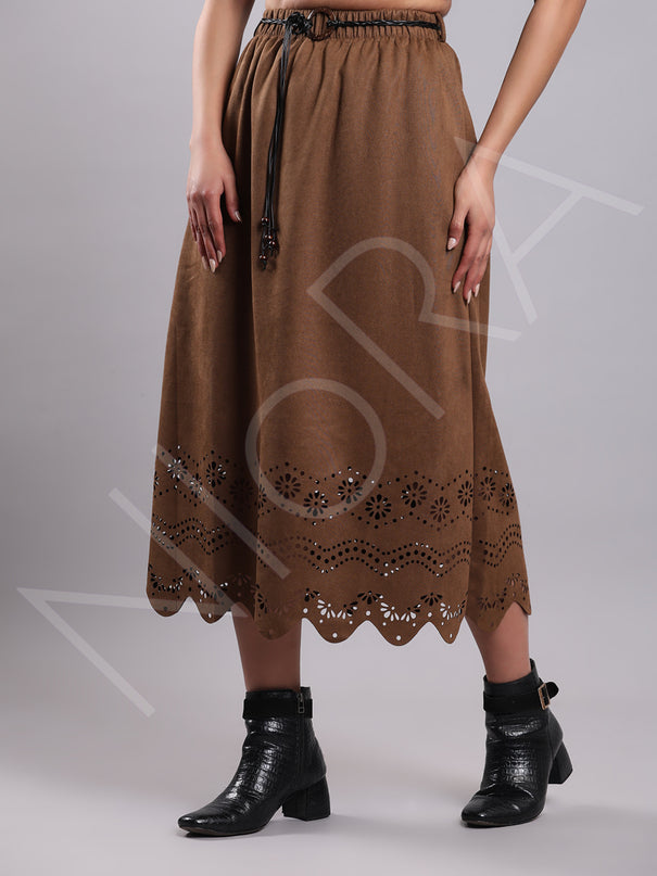 Cutwork Suede Skirt