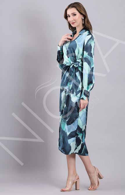 Aqua Wrap Slit Midi Dress