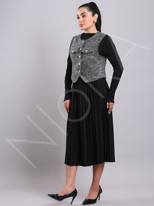 Tweed Pleated Dress(2-Piece)