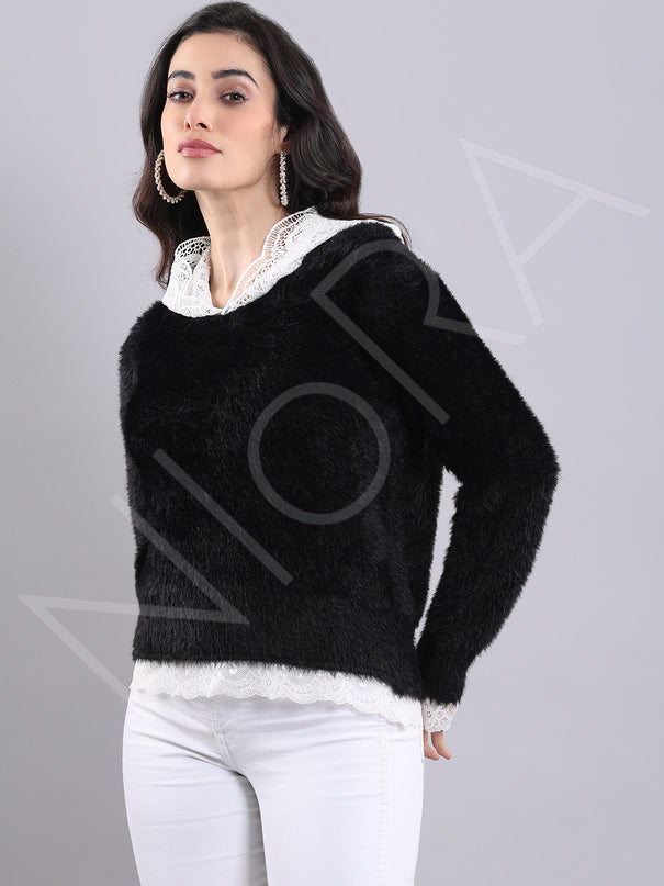 Lace Fur Hooded Pullover