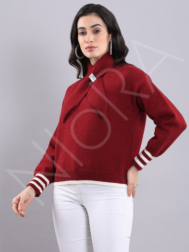 Wrap Neck Knit Pullover