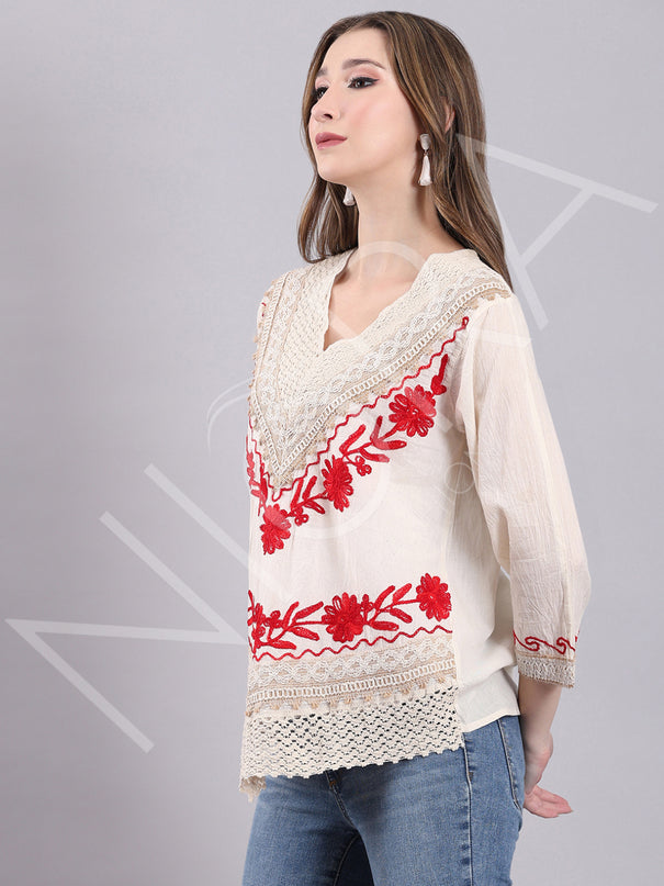 Crochet Lace Bold Embroidered Top