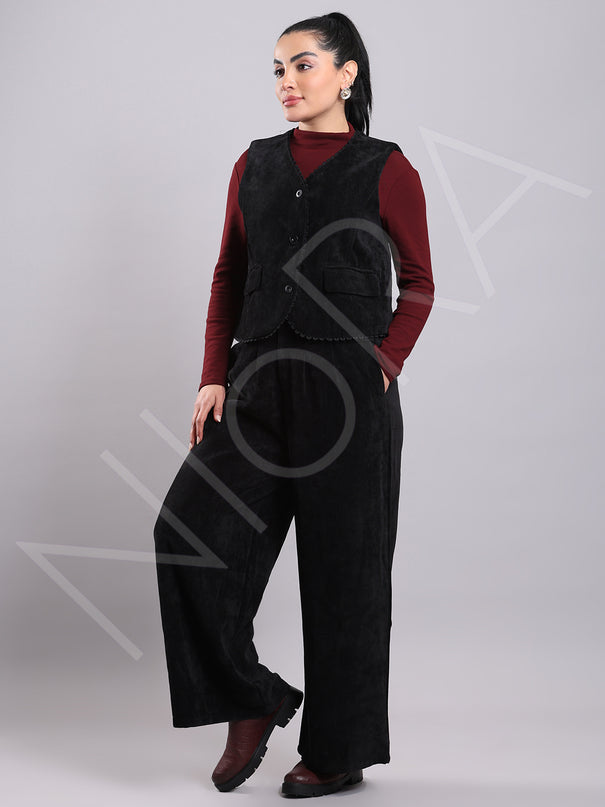 Lace Corduroy 3-Piece Pants Set