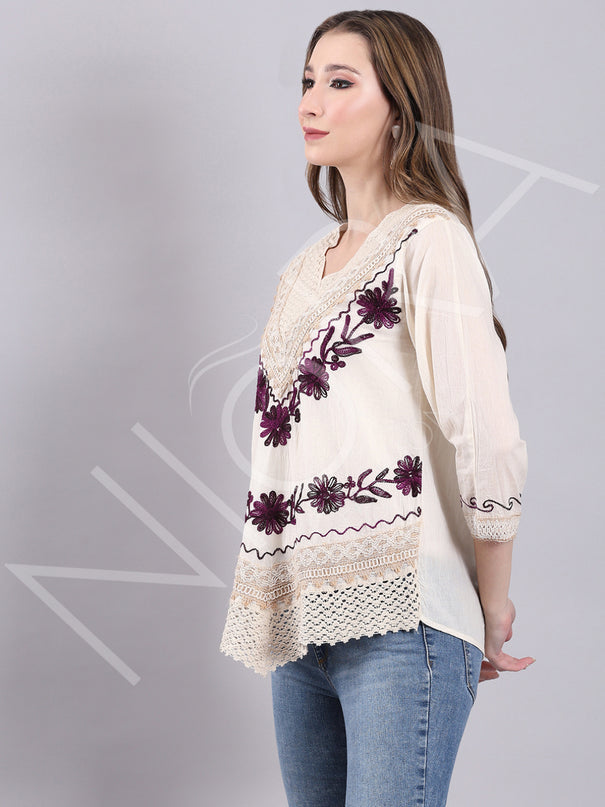 Crochet Lace Bold Embroidered Top