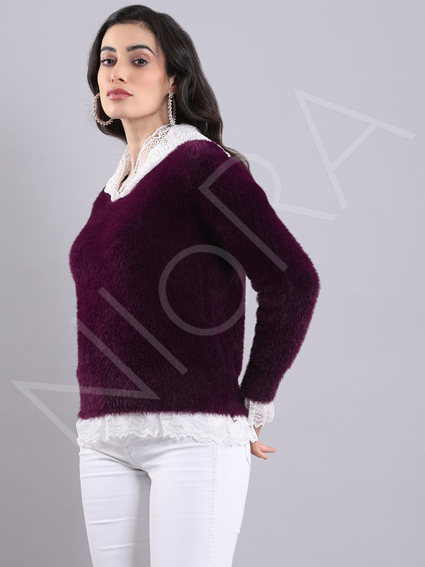 Lace Fur Hooded Pullover