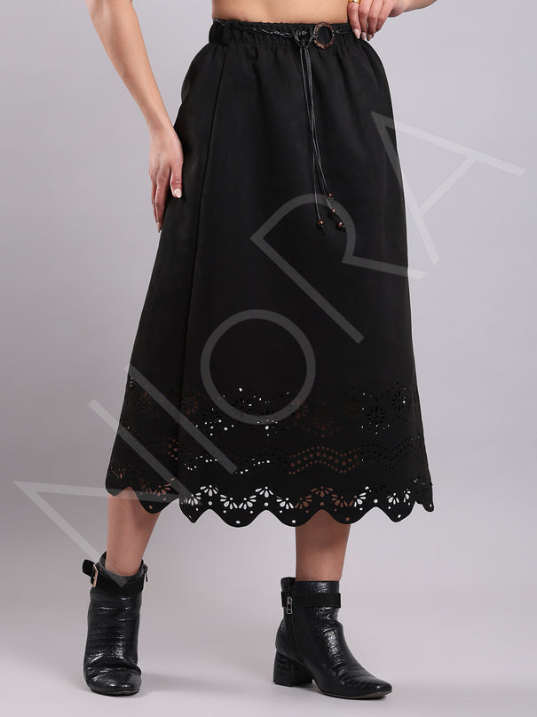 Cutwork Suede Skirt