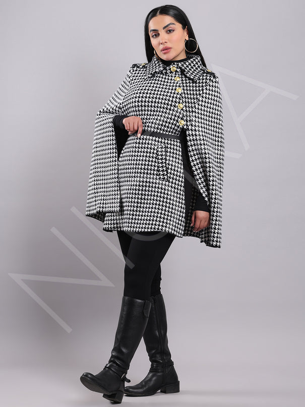 Houndstooth Cape Coat