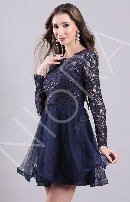 Blue Tulle Flared Short Dress
