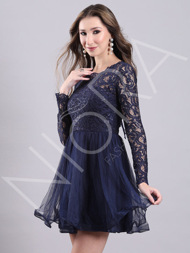 Blue Tulle Flared Short Dress