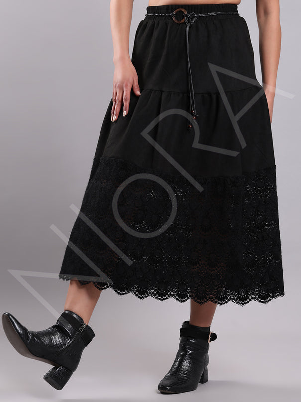 Vintage Lace Suede Skirt