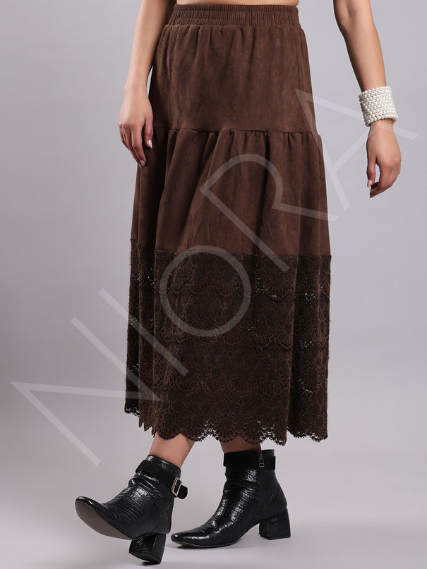 Vintage Lace Suede Skirt