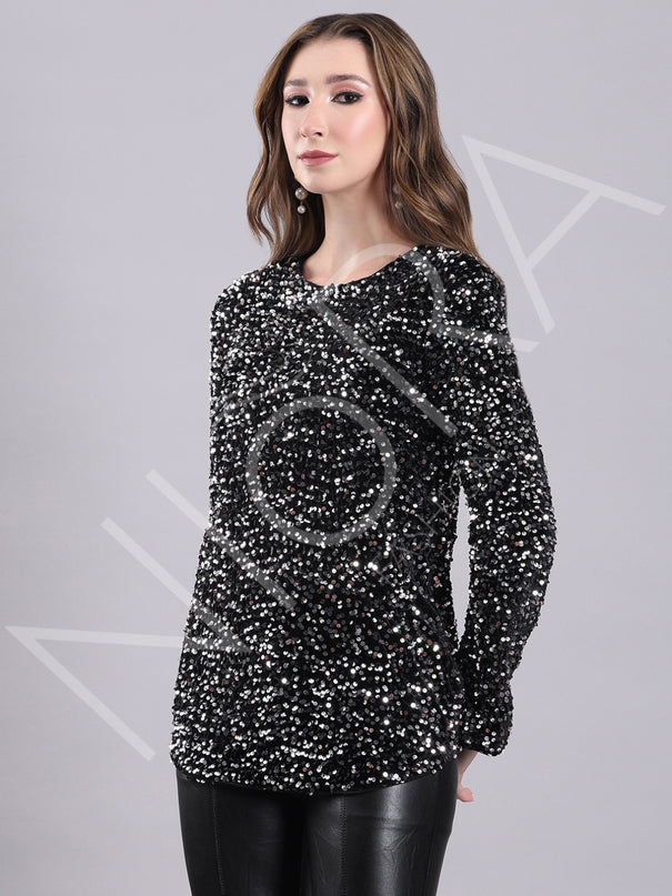 Black Halo Sequin Top