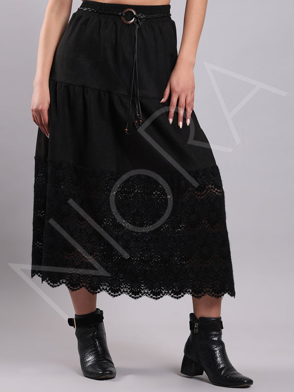 Vintage Lace Suede Skirt