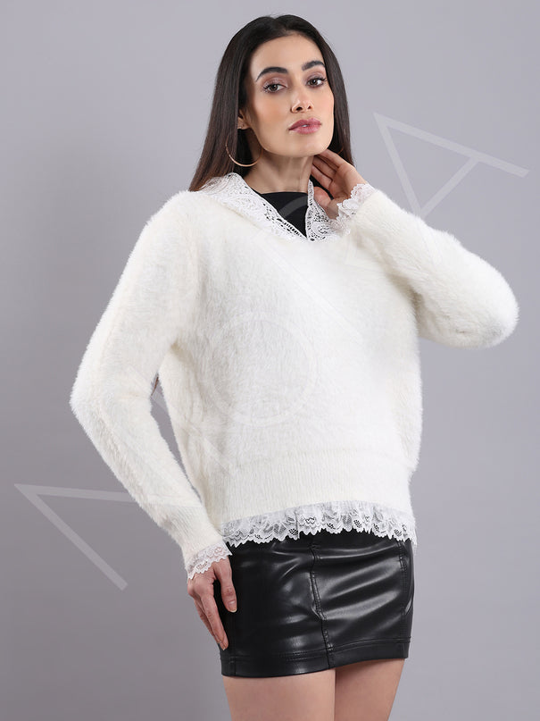 Lace Fur Hooded Pullover