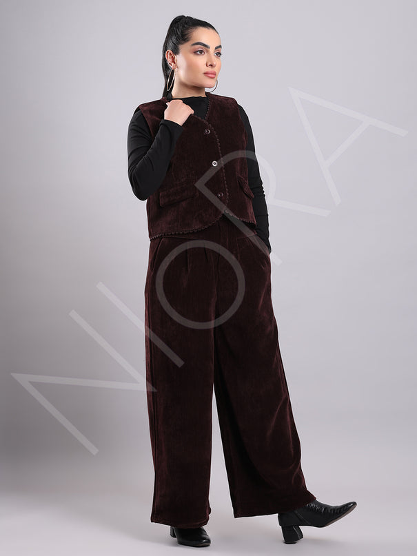 Lace Corduroy 3-Piece Pants Set