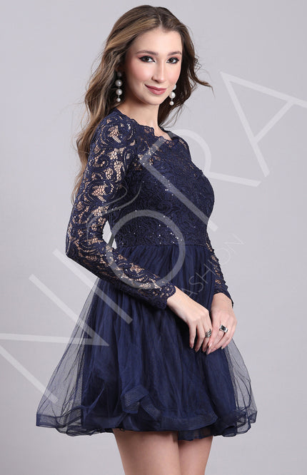 Blue Tulle Flared Short Dress