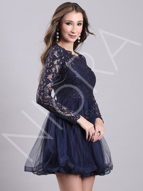 Blue Tulle Flared Short Dress