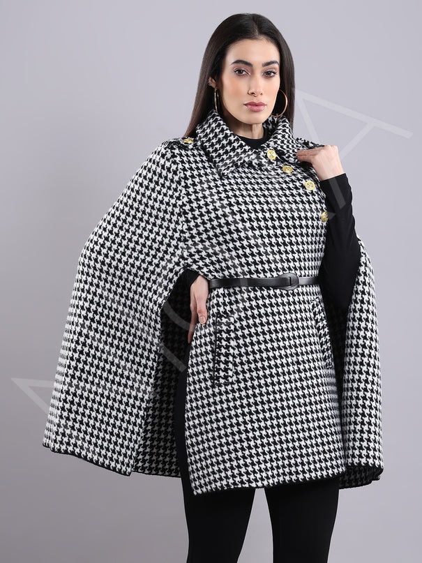 Houndstooth Cape Coat